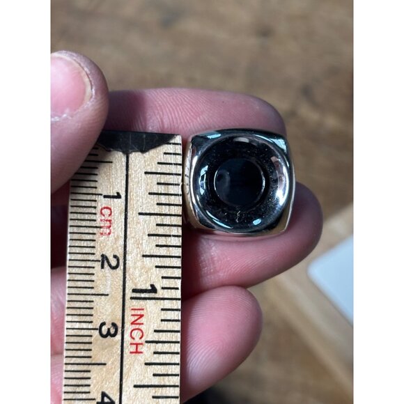 Silver & Black Round Cufflinks With Polished Finish & Swivel Backing - Picture 9 of 13